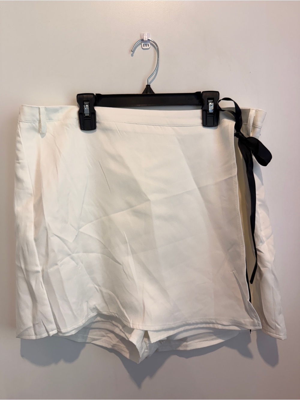Kaii White Wrap Skort with Black Side Tie Accent